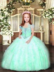 Sleeveless Lace Up Floor Length Beading and Ruffles Little Girls Pageant Dress