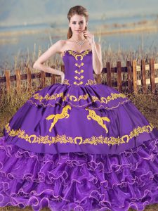 Purple Sleeveless Organza Lace Up Quinceanera Gown for Sweet 16 and Quinceanera