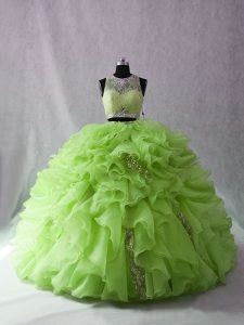 Sleeveless Beading and Ruffles Zipper 15 Quinceanera Dress