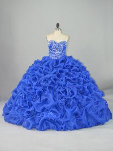Free and Easy Blue Quinceanera Dresses Sweet 16 and Quinceanera with Beading and Pick Ups Sweetheart Sleeveless Brush Train Lace Up