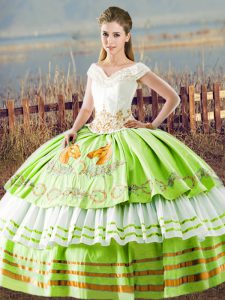 Customized V-neck Sleeveless Lace Up Sweet 16 Dresses Satin