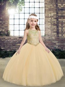 Peach Kids Pageant Dress Party and Military Ball and Wedding Party with Beading Scoop Sleeveless Lace Up