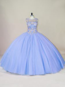 Glamorous Ball Gowns Quinceanera Dress Lavender Scoop Tulle Sleeveless Floor Length Lace Up