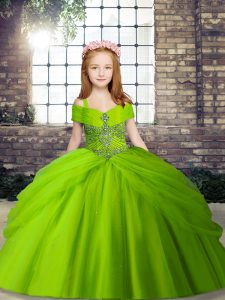 Lace Up Little Girls Pageant Gowns Beading Sleeveless Floor Length
