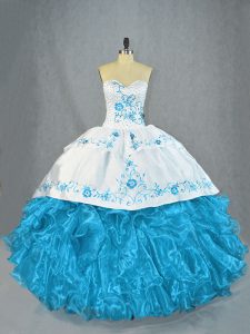 Flirting Baby Blue Ball Gowns Beading and Ruffles Sweet 16 Quinceanera Dress Lace Up Organza Sleeveless