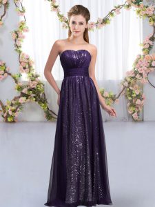 Floor Length Lace Up Court Dresses for Sweet 16 Dark Purple for Wedding Party with Sequins