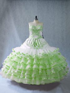 Floor Length Lace Up Quinceanera Gown for Sweet 16 and Quinceanera with Embroidery and Ruffled Layers and Bowknot