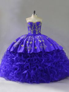 Purple Lace Up Quinceanera Dress Embroidery and Ruffles Sleeveless Floor Length Brush Train