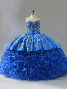 Sweetheart Sleeveless Lace Up Quinceanera Dresses Royal Blue Fabric With Rolling Flowers