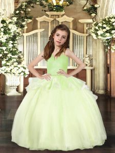 Floor Length Lace Up Little Girls Pageant Dress Wholesale Yellow Green for Party and Sweet 16 and Wedding Party with Beading