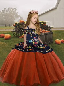 Glorious Rust Red Sleeveless Organza Lace Up Girls Pageant Dresses for Party and Wedding Party