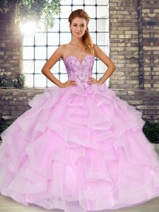 Floor Length Ball Gowns Sleeveless Lilac Quinceanera Gown Lace Up