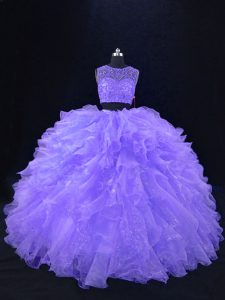Beading and Ruffles Sweet 16 Dress Lavender Zipper Sleeveless Floor Length