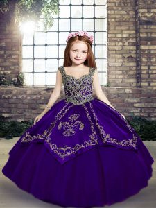Enchanting Ball Gowns Little Girls Pageant Dress Purple Straps Tulle Sleeveless Floor Length Lace Up