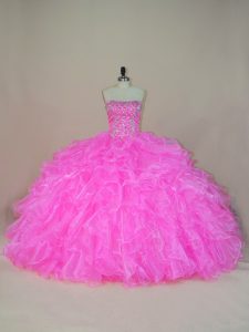 Custom Designed Pink Sleeveless Beading and Ruffles Floor Length 15th Birthday Dress