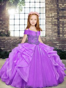 Luxurious Sleeveless Lace Up Floor Length Beading and Ruffles Little Girl Pageant Dress