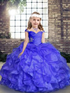 Organza Sleeveless Floor Length Little Girls Pageant Gowns and Beading and Ruffles