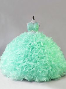 Romantic Apple Green Scoop Neckline Beading and Ruffles Sweet 16 Quinceanera Dress Sleeveless Zipper