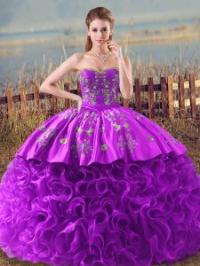 Wonderful Eggplant Purple and Purple Sweetheart Neckline Embroidery and Ruffles Quinceanera Dresses Sleeveless Lace Up