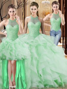 Classical Sleeveless Brush Train Lace Up Beading and Ruffles Vestidos de Quinceanera