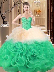 Floor Length Lace Up Quinceanera Gowns Multi-color for Sweet 16 and Quinceanera with Beading and Ruffles