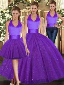 Sequined Sleeveless Floor Length 15 Quinceanera Dress and Ruching