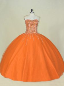 Orange Lace Up Vestidos de Quinceanera Beading Sleeveless Floor Length