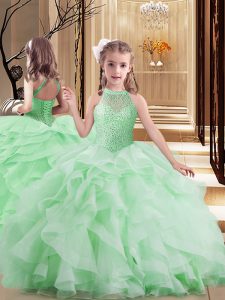 Ball Gowns Beading and Ruffles Kids Formal Wear Lace Up Tulle Sleeveless Floor Length