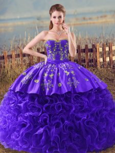 Lace Up Vestidos de Quinceanera Purple for Sweet 16 and Quinceanera with Embroidery and Ruffles Brush Train