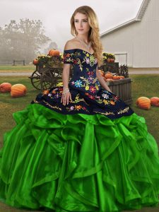 Embroidery and Ruffles Quinceanera Dresses Green Lace Up Sleeveless Floor Length