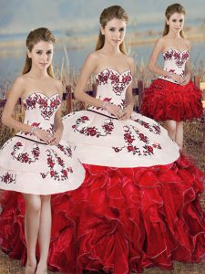 Organza Sleeveless Floor Length Quince Ball Gowns and Embroidery and Ruffles and Bowknot