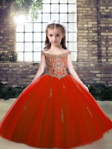 Sleeveless Lace Up Floor Length Beading and Appliques Kids Formal Wear