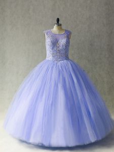 Latest Sleeveless Beading Lace Up Quince Ball Gowns