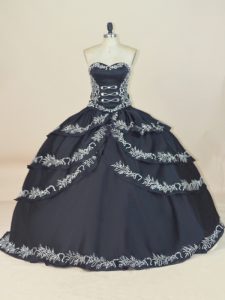 Fantastic Black Sleeveless Floor Length Embroidery Lace Up Quinceanera Dress