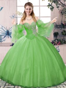 Green Quinceanera Gown Sweet 16 and Quinceanera with Beading Sweetheart Long Sleeves Lace Up
