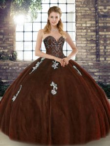 Beading and Appliques Quince Ball Gowns Brown Lace Up Sleeveless Floor Length