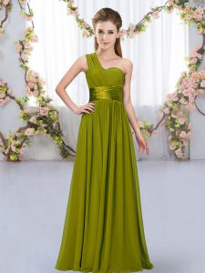 Olive Green Empire Belt Dama Dress Lace Up Chiffon Sleeveless Floor Length
