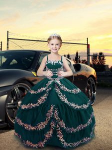 Beautiful Sleeveless Lace Up Floor Length Embroidery Kids Pageant Dress