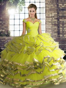 Dazzling Sleeveless Beading and Ruffled Layers Lace Up Quinceanera Dress