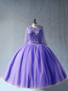 Beading Vestidos de Quinceanera Lavender Lace Up Long Sleeves Floor Length