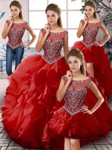 Red Sleeveless Organza Zipper Vestidos de Quinceanera for Sweet 16 and Quinceanera