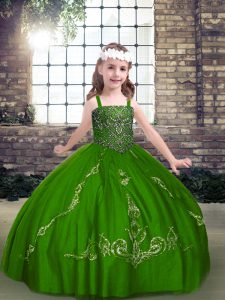 Floor Length Lace Up Kids Pageant Dress Green for Party and Military Ball and Wedding Party with Beading
