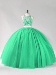 Cute Halter Top Sleeveless Tulle Quinceanera Gowns Beading Backless