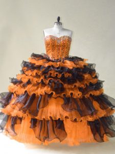 Vintage Orange Sleeveless Organza Lace Up Sweet 16 Dresses for Sweet 16 and Quinceanera
