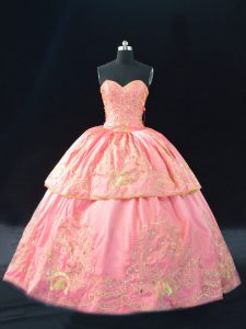 Vintage Pink Sweetheart Neckline Embroidery Quince Ball Gowns Sleeveless Lace Up