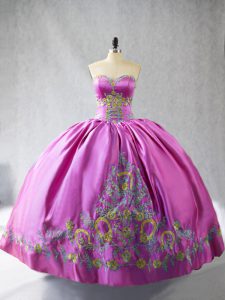 Sweetheart Sleeveless Satin Quinceanera Gowns Embroidery Lace Up