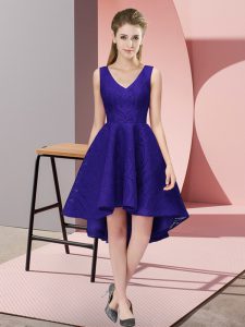 Purple A-line V-neck Sleeveless Lace High Low Zipper Lace Quinceanera Dama Dress