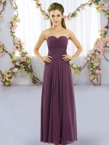 Best Selling Floor Length Lace Up Dama Dress for Quinceanera Dark Purple for Wedding Party with Ruching