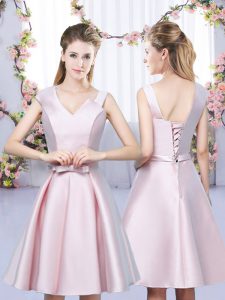 Baby Pink Lace Up Asymmetric Bowknot Quinceanera Dama Dress Satin Sleeveless