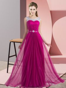 Attractive Scoop Sleeveless Chiffon Court Dresses for Sweet 16 Beading Lace Up